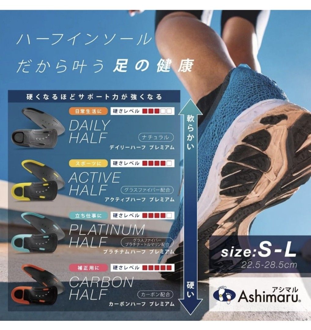 Ashimaru 快ACTIVE HALF Cushion 緩震鞋墊半墊功能鞋墊支撐類型加強後