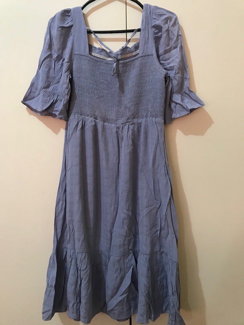 Blue Square Neck Dress - Size M (Category: Dresses) located in Quezon City. Submitted by rozch (Listing ID 1405570493, Image 2). Description: - Light blue dress - Square neckline - Short sleeves with ruffled cuffs - Smocked bodice - Flowing skirt with tiered hem - Lightweight fabric - Size M.
