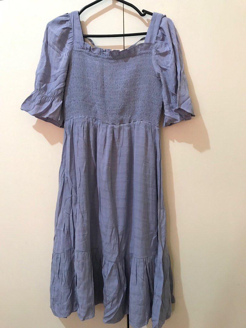 Blue Square Neck Dress - Size M (Category: Dresses) located in Quezon City. Submitted by rozch (Listing ID 1405570493, Image 1). Description: - Light blue dress - Square neckline - Short sleeves with ruffled cuffs - Smocked bodice - Flowing skirt with tiered hem - Lightweight fabric - Size M.