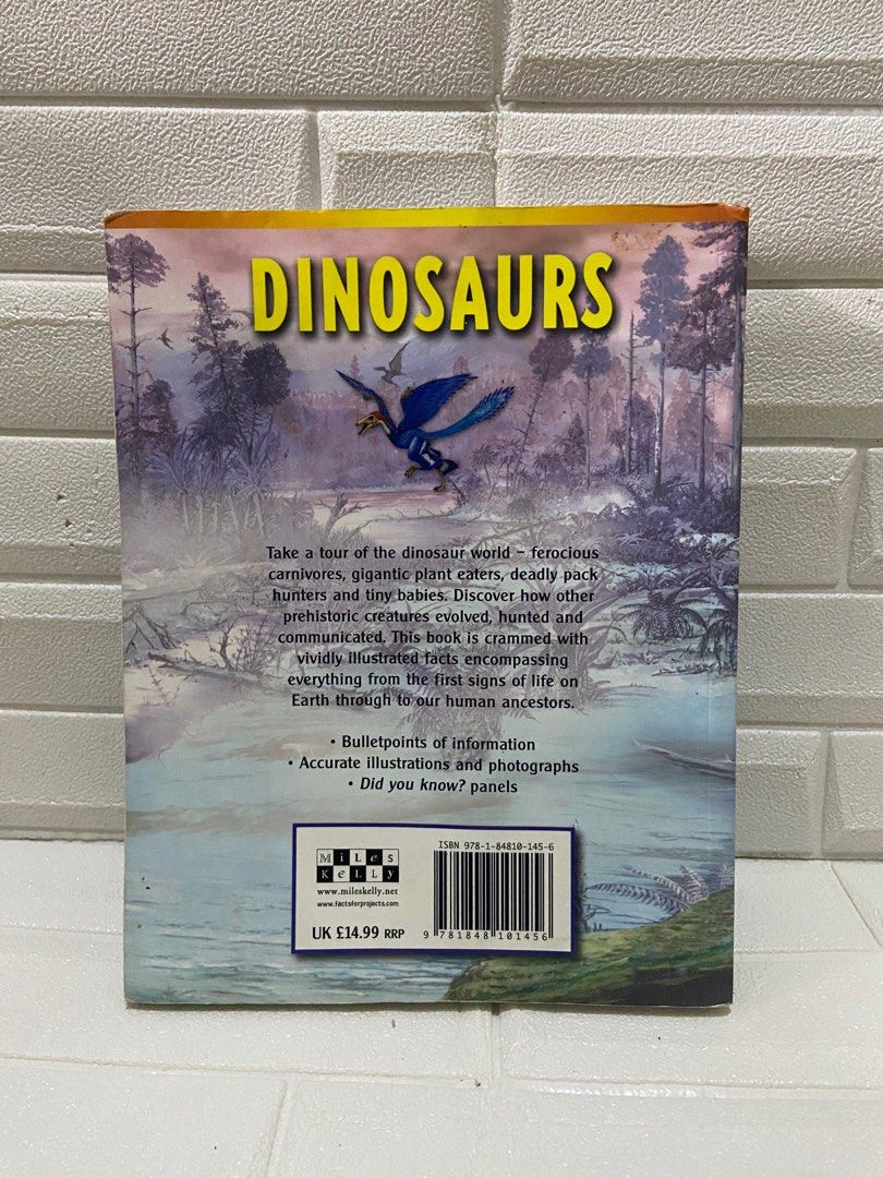 Dinosaurs: Discover Prehistoric Life Book (Category: Children's Books) located in Caloocan City. Submitted by dmbooknook (Listing ID 1405561574, Image 2). Description: - Like new condition - 3D Cover, flexibound - Miles Kelly book Explore the world of dinosaurs with this illustrated book. It covers various topics, including ancient life, dinosaurs, and the age of mammals. The book features detailed information, illustrations, and photographs. It 