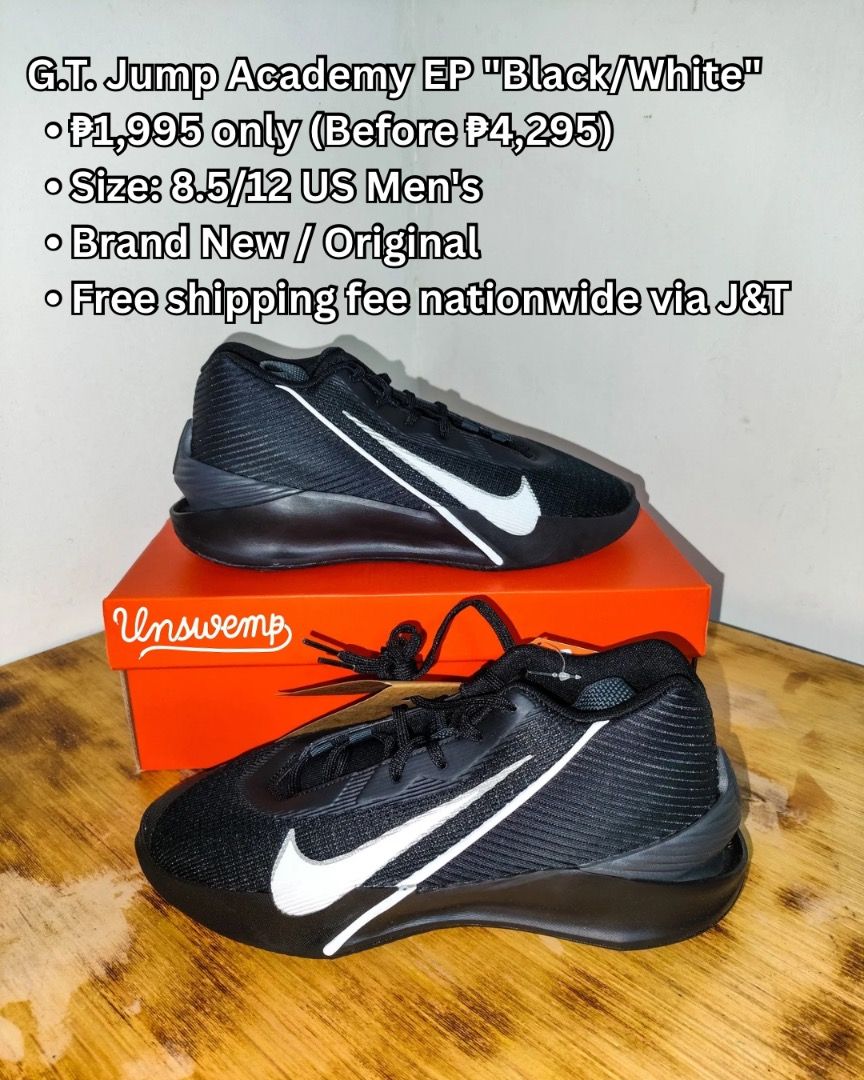 G.T. Jump Academy EP "Black/White" (Category: Sneakers) located in Orion. Submitted by Unswemp (Listing ID 1405536119, Image 1). Description: WTS G.T. Jump Academy EP "Black/White" • ₱1,995 only (Before ₱4,295) • Size: 8.5/12 US Men's 💯 Brand New / Original 🚛 Free shipping fee nationwide via J&T ✅ Unli Vouch/Legit Check 📍 Orion, Bataan 💬 Message for more info.