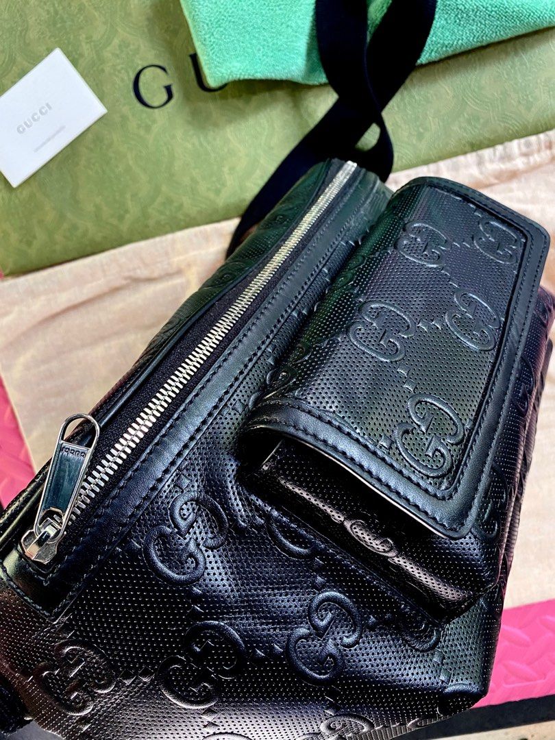Gucci GG Embossed Belt Bag BLACK SIZE LARGE (Category: Luxury Bags & Wallets) located in Makati City. Submitted by chuckap (Listing ID 1405545324, Image 2). Description: Condition:9.5/10 no damages over all bag only minor wear in magnet flap which is normal from opening and closing Full set: Box , dust bag, tags, and gucci store bag - Authentic Gucci belt bag - Embossed GG pattern - Zip closure - Adjustable strap - Small front pocket - Includes d