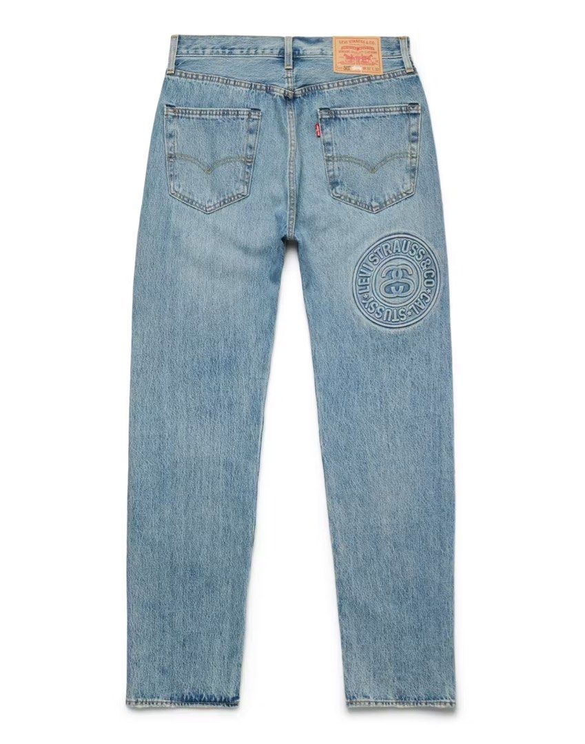 Levi's x Stussy 501 Jeans (Category: Jeans) located in Pasig City. Submitted by memesoldstash (Listing ID 1405646647, Image 1). Description: - Levi's 501 jeans - Light blue wash - Stussy logo patch - Button fly - Five-pocket design - Levi's red tab - Collaboration piece W34 L32 RFS - doesn’t fit well anymore. .