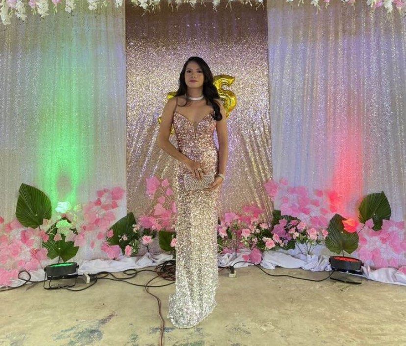 Pink Sequin Evening Gown for Sale (Category: Evening dresses & gowns) located in Quezon City. Submitted by nclshdw (Listing ID 1405544863, Image 2). Description: SIZE: XS to Medium ₱1,500 for SALE - Elegant sequin evening gown - Plunging neckline - Fitted silhouette that flares out - Perfect for formal events and special occasions.