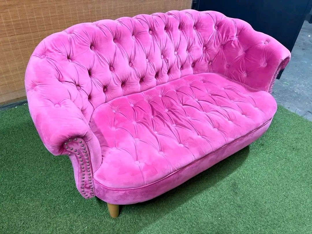 Pink Velvet Chesterfield Sofa (Category: Sofas) located in Valenzuela. Submitted by princeraya55649 (Listing ID 1405591960, Image 3). Description: Hot Pink Velvet Chesterfield Sofa / Loveseat Super Soft and Comfy!!! ANGGANDA!! MALINIS!! NO ISSUES!!! Google : This is a hot pink velvet two-seater Chesterfield sofa with nailhead trim Price : 10900 *VIDEO ON COMMENT 58L x 25W x 15H seat height inches Sandalan height 31 inches In VERY good condition C