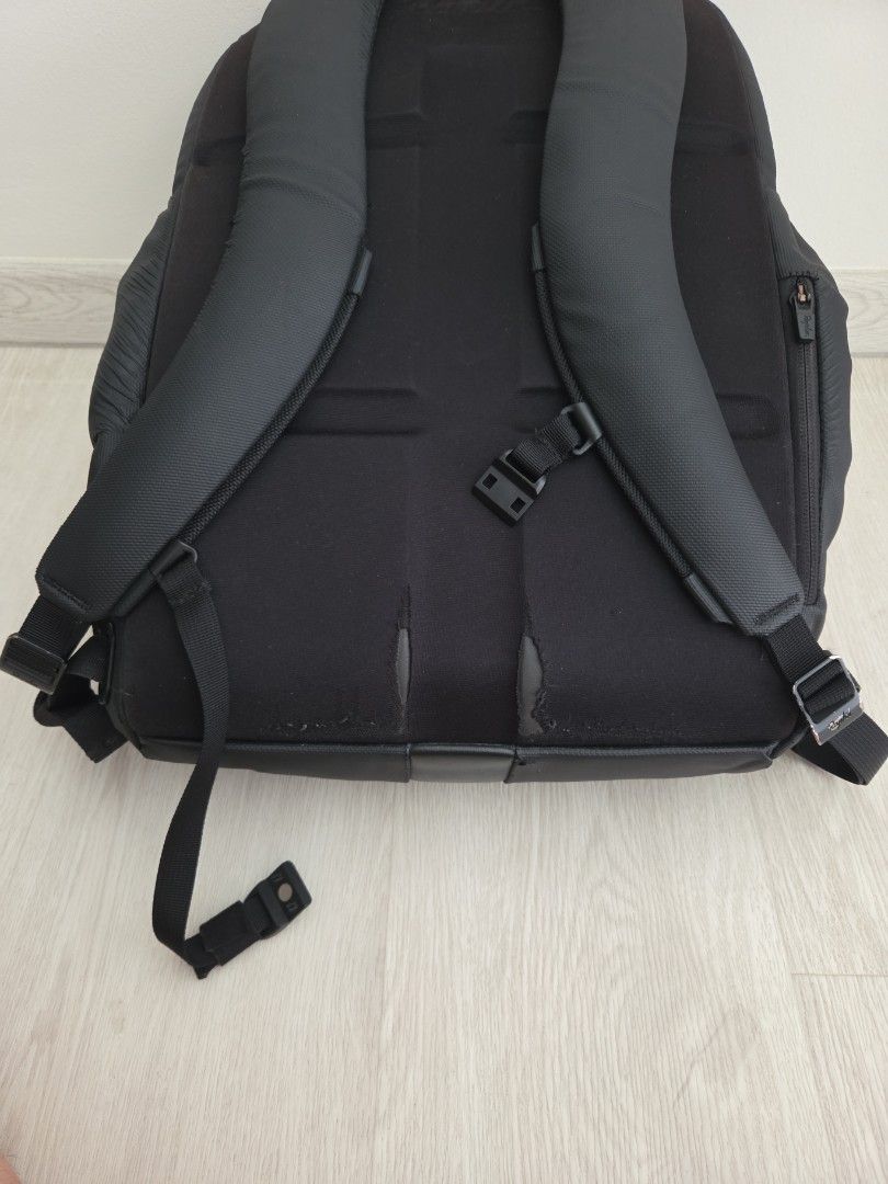Rapha backpack (Category: Backpacks) located in Singapore. Submitted by dkjc81 (Listing ID 1405566462, Image 8). Description: - Stylish black backpack - Multiple compartments for organised storage; zips all working - Padded shoulder straps for comfort - Suitable for work, school, and travel - Measures 40 x 28 x 12cm - Fits a 14-in laptop comfortably - Signs of wear, but still fully functional.