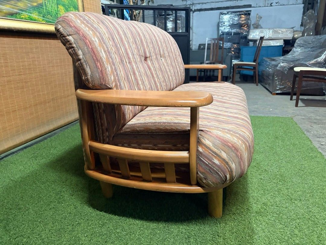 Vintage Wooden Sofa (Category: Sofas) located in Manila. Submitted by eloizavill76462 (Listing ID 1405639993, Image 3). Description: Mid-Century 3-Seater Sofa with Magazine Racks Solid Wood Accent, AESTHETIC Design Super Soft and Comfy, NO ISSUES!!! *VIDEO ON COMMENT 67L x 30W x 16H seat height inches Sandalan height 34 inches In VERY good condition .