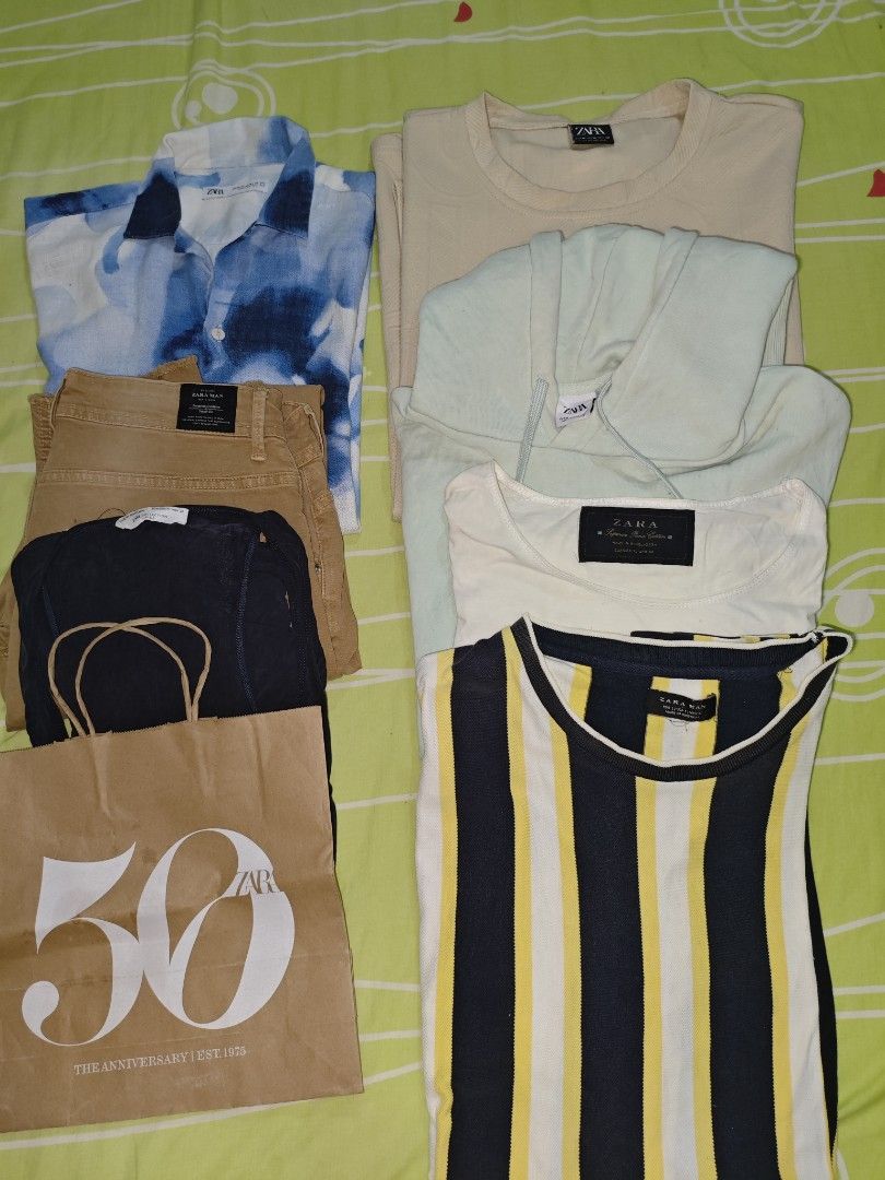 Zara Man set as pack for 1500 (Category: Sets & Coordinates) located in Quezon City. Submitted by benzalonzo30 (Listing ID 1405664907, Image 1). Description: As pack for 1500 Medium large sizes Linen abstract polo Textured oversize shirt Black sando White /stripes tee Blue / yellow stripe tee Slim jeans size 32 Light blue hoodie Width is 21 to 22 No rips and stains Last price no more haggling Please check my profile for other post , pede ipackage
