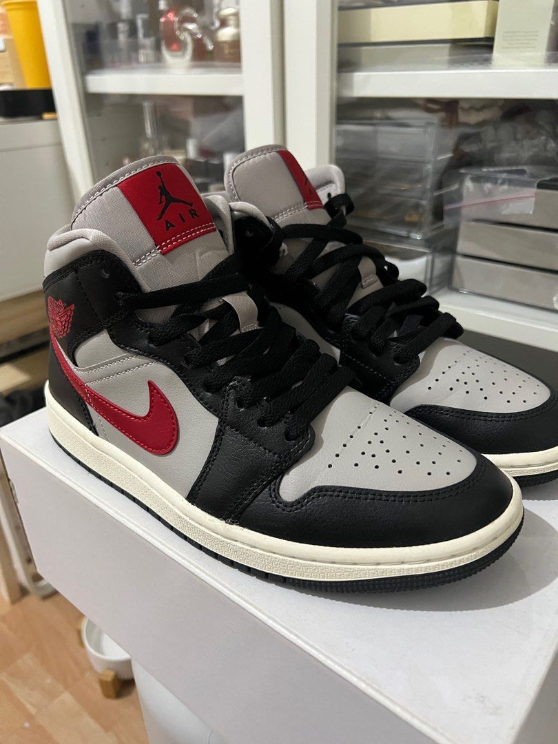 Air Jordan 1 Mid - Black/Red/Grey (Category: Sneakers) located in Cavite. Submitted by mcxmcxmc (Listing ID 1405832022, Image 2). Description: - Air Jordan 1 Mid sneakers - Colorway: Black, red, and grey - Comes with original box and receipt - Original price: 7095 - Rush sale. Selling low for 4800..