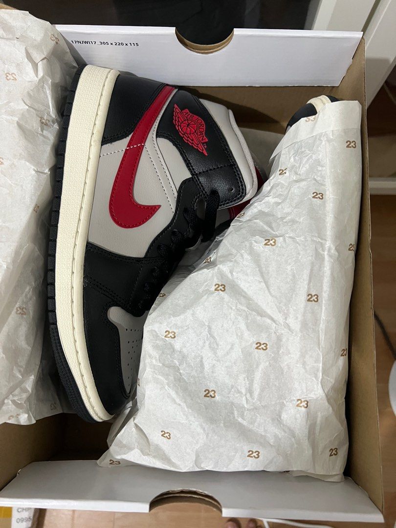 Air Jordan 1 Mid - Black/Red/Grey (Category: Sneakers) located in Cavite. Submitted by mcxmcxmc (Listing ID 1405832022, Image 3). Description: - Air Jordan 1 Mid sneakers - Colorway: Black, red, and grey - Comes with original box and receipt - Original price: 7095 - Rush sale. Selling low for 4800..