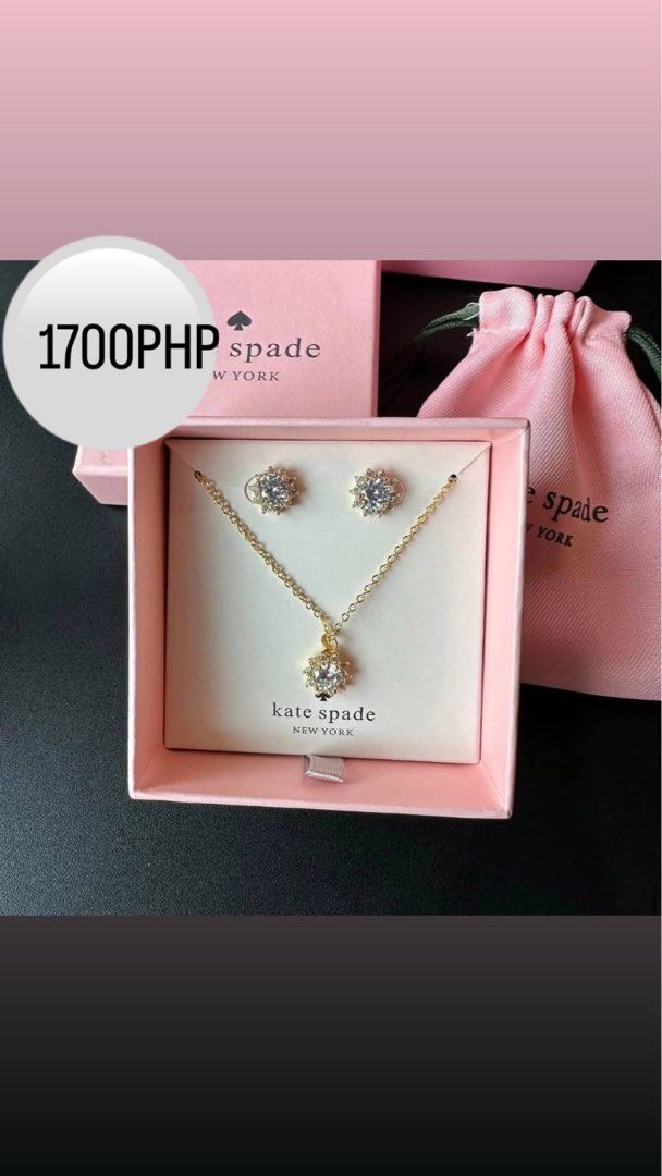 BNEW Kate Spade Necklace and Earrings SetAUTHENTIC (Category: Necklaces) located in Baliuag. Submitted by zuuki (Listing ID 1405786216, Image 1). Description: - Brand new Kate Spade necklace and earrings set. - Authentic. - Elegant design. - Includes original box and pouch. - Meetup locations: SM City Baliwag, Glorietta Park..