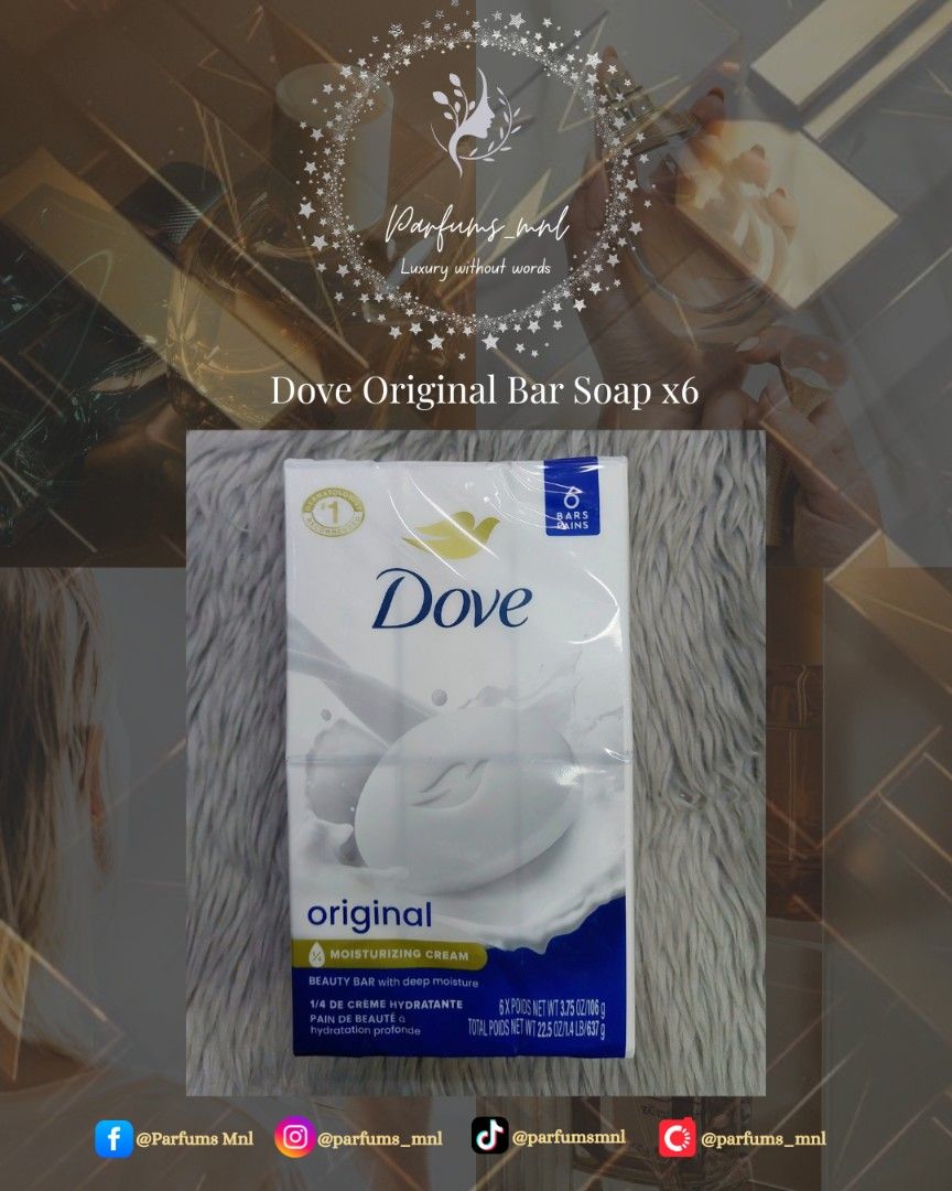 Dove Bar Soap x6 (sold per set) (Category: Body Care) located in Manila. Submitted by parfums_mnl (Listing ID 1405754028, Image 2). Description: Dove Pink Rosa Bar Soap ×6 Dove Original Bar Soap ×6 Dove Sensitive Bar Soap ×6 Dove Anti-Stress Bar Soap ×6 Dove Renewing Bar Soap ×6 Dove Glowing Bar Soap ×6 (sold individually) ❗PLS. READ❗ ⚠️Prices may change without prior notice❗ ✅All of our perfumes/products are 101% Guaranteed Original ✅Onhand Mani