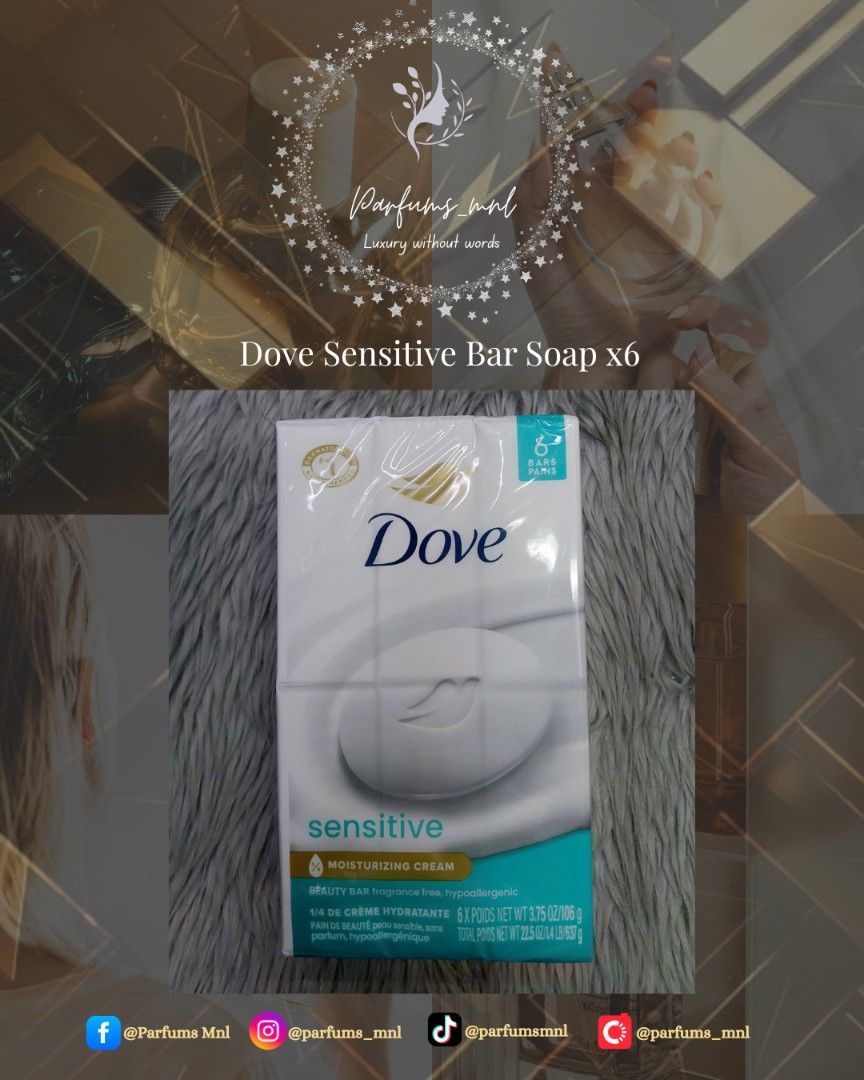 Dove Bar Soap x6 (sold per set) (Category: Body Care) located in Manila. Submitted by parfums_mnl (Listing ID 1405754028, Image 3). Description: Dove Pink Rosa Bar Soap ×6 Dove Original Bar Soap ×6 Dove Sensitive Bar Soap ×6 Dove Anti-Stress Bar Soap ×6 Dove Renewing Bar Soap ×6 Dove Glowing Bar Soap ×6 (sold individually) ❗PLS. READ❗ ⚠️Prices may change without prior notice❗ ✅All of our perfumes/products are 101% Guaranteed Original ✅Onhand Mani