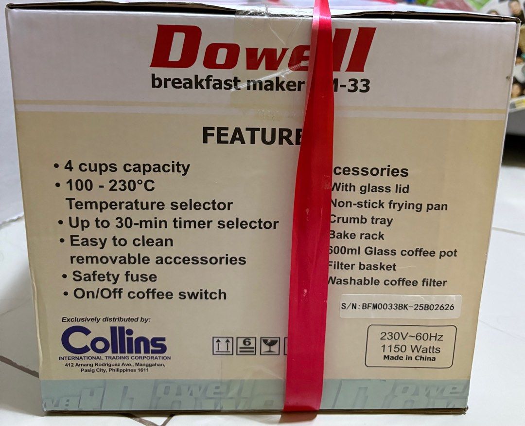 DOWELL Complete Breakfast Maker 3-in-1 (Fry-Toast-Brew) (Category: Coffee Machines & Makers) located in Manila. Submitted by ejpangs (Listing ID 1405774676, Image 2). Description: Brandnew and sealed Dowell Complete Breakfastw Maker 3-in-1 Selling lower than SRP.