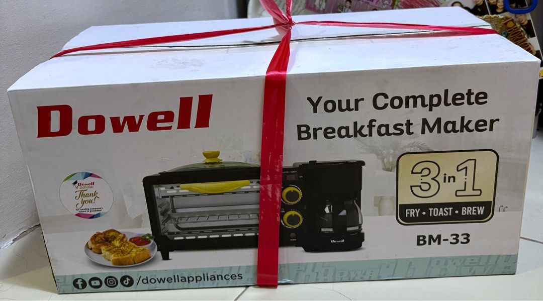 DOWELL Complete Breakfast Maker 3-in-1 (Fry-Toast-Brew) (Category: Coffee Machines & Makers) located in Manila. Submitted by ejpangs (Listing ID 1405774676, Image 1). Description: Brandnew and sealed Dowell Complete Breakfastw Maker 3-in-1 Selling lower than SRP.