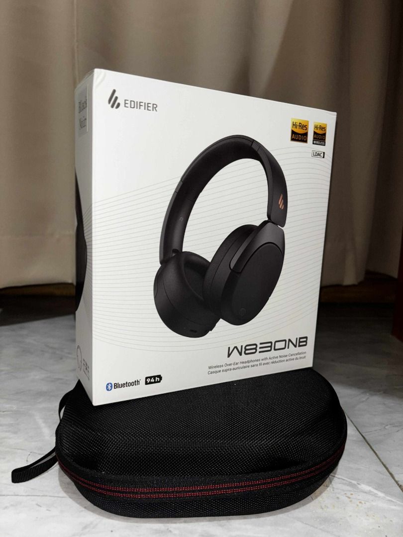 EDIFIER W830NB (BLACK) with ANC + FREE Headphone case (Category: Headphones & Headsets) located in Aguinaldo. Submitted by brightstar-3c16 (Listing ID 1405798540, Image 2). Description: Purchased last September 2025 and barely used. No issues, no scratches. Good as new, with box + complete papers and charger connector. FREE EDIFIER HEADPHONE HOLDER SHOCK-PROOF CARRYING BAG RFS Change of unit Shipping only Price still negotiable..