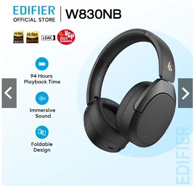 EDIFIER W830NB (BLACK) with ANC + FREE Headphone case (Category: Headphones & Headsets) located in Aguinaldo. Submitted by brightstar-3c16 (Listing ID 1405798540, Image 1). Description: Purchased last September 2025 and barely used. No issues, no scratches. Good as new, with box + complete papers and charger connector. FREE EDIFIER HEADPHONE HOLDER SHOCK-PROOF CARRYING BAG RFS Change of unit Shipping only Price still negotiable..