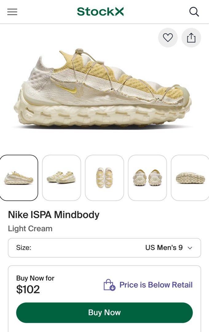 Nike ISPA Mindbody Light Cream US Men's 9 (Category: Sneakers) located in Quezon City. Submitted by alecjc (Listing ID 1405881990, Image 1). Description: - Nike ISPA Mindbody sneakers - Color: Light Cream with yellow accents - Size: US Men's 9 (runs small) I usually wear 8/8.5 - Features textured sole - Condition: Good Bought in Japan Very very comfortable .