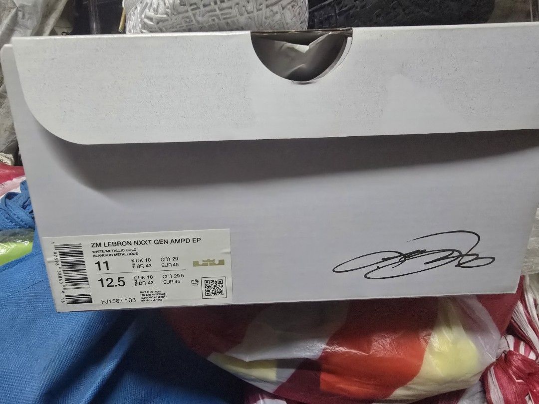 Nike LeBron NXXT Gen AMPD EP Sneakers (Category: Sneakers) located in Manila. Submitted by andrew15o (Listing ID 1405788271, Image 2). Description: - Nike LeBron NXXT Gen AMPD EP - Color: Black and White - Size: US 11 - Features gold accents - "EQUITY" branding on heel - Includes original box - Unique sole pattern.