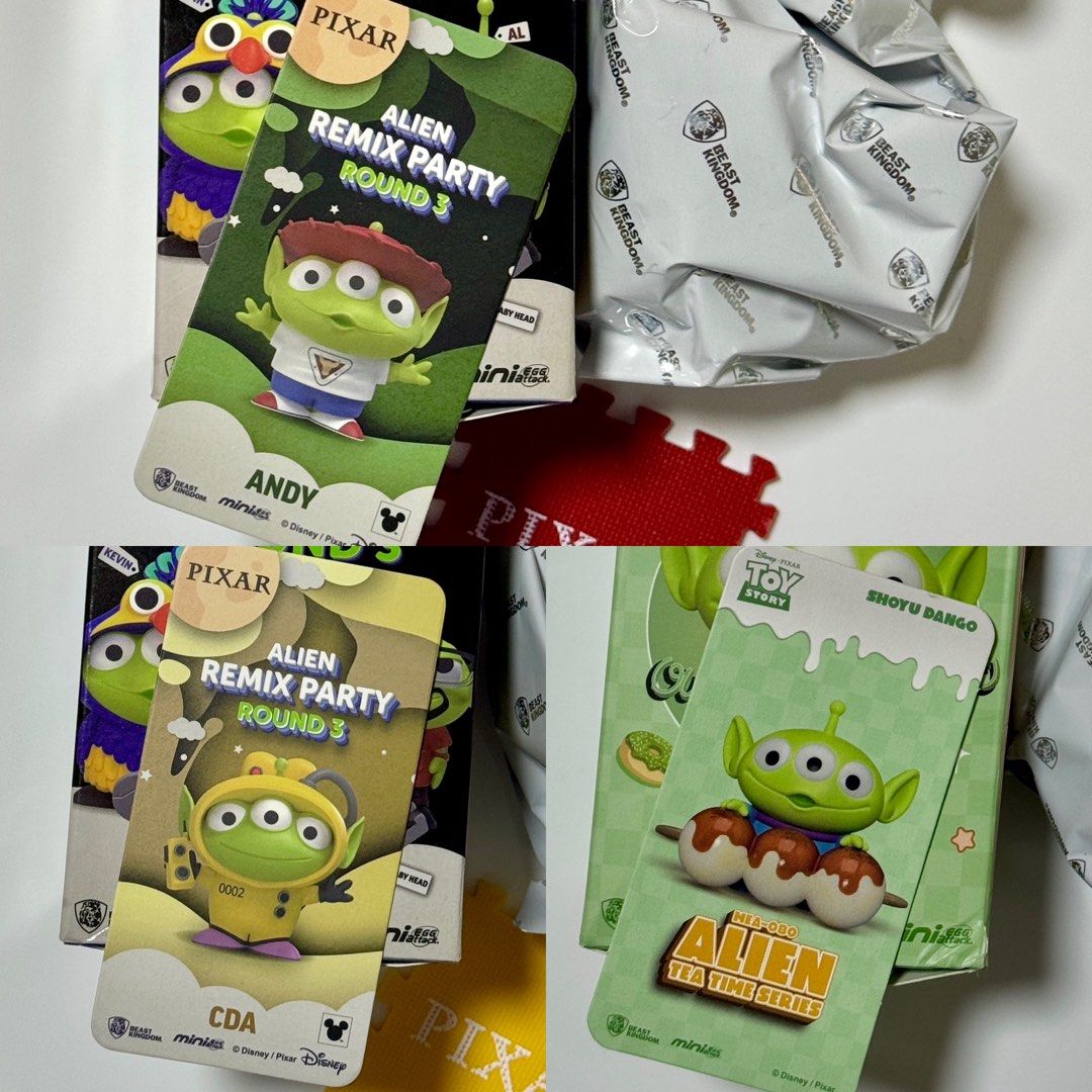 Pixar Toy Story Alien Blindbox (per item) (Category: Designer & Blind Box Toys) located in Makati City. Submitted by crayonf5 (Listing ID 1405720776, Image 1). Description: FOR SALE: Alien Remix 3 - Andy Alien Remix 3 - CDA Alien Tea Time - Shoyu Dango Php 500 EACH Sealed Foil Payment: BDO / GCash Shipping: Grab / Lalamove (buyer's expense) Location: Makati.