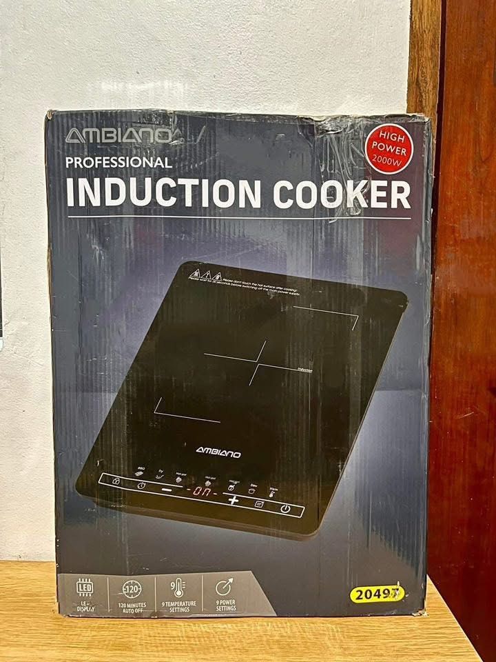 Professional Induction Cooker (Category: Cookers) located in Angono. Submitted by regineraymundo (Listing ID 1405745778, Image 1). Description: FOR SALE!! Ambiano Induction Cooker (Warehouse Display) (Damaged box Only pero brand new po yung item) BAWAL po sa maarte 🙅‍♀️ AMBIANO brand is a trademark of ALDI Inc., from Australia. Details: Brand: Ambiano Model: WUN-ICP-01 Color: Black Voltage: 220V Power: 2000W ▶️LED Display ▶️ 120 Mins. Auto Off ▶
