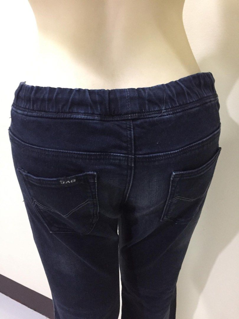 JAG Jeans with Elastic Waist (Category: Jeans) located in Quezon City. Submitted by mdmshops (Listing ID 1405738216, Image 2). Description: - Dark wash denim jeans - Elastic waistband with drawstring - Slim fit - Two front pockets - Two back pockets with SAG logo - Dark blue color.