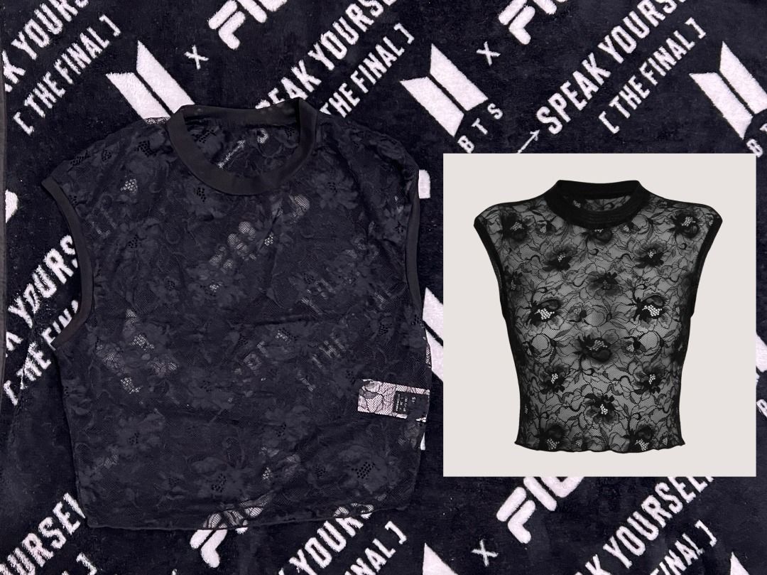 Shein Black Lace Sleeveless Top (Category: Sleeveless) located in Quezon City. Submitted by korieyah (Listing ID 1405875379, Image 1). Description: shein floral lace top color: black size: s — ₱100 - Black sleeveless top - Delicate lace design - High neckline - Fitted silhouette - Sheer lace fabric - Perfect for layering - Dress up or down.