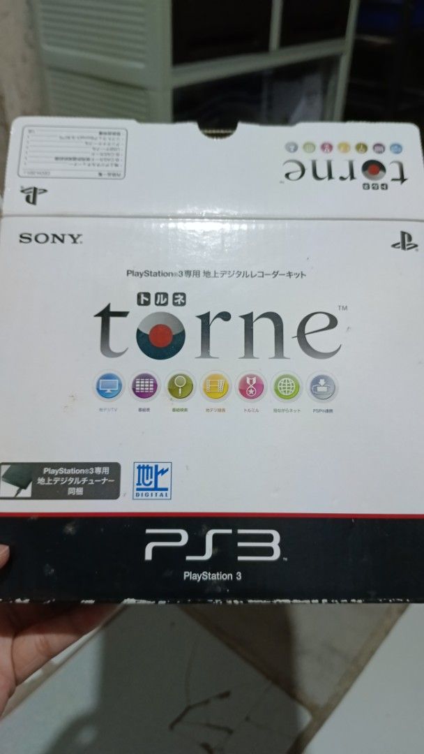 Sony PS3 Torne Digital Recorder Kit PS3 accessory (Category: Soundbars, Speakers & Amplifiers) located in Caloocan City. Submitted by toywarsph (Listing ID 1405711518, Image 2). Description: Listing is for a Sony PS3 Torne digital recorder kit. It includes the Torne tuner, a disc, manuals, and the original box. The tuner has two input ports and a power cable. The box shows the Torne logo and the PS3 logo. The disc is labeled "torne" and "PS3"..
