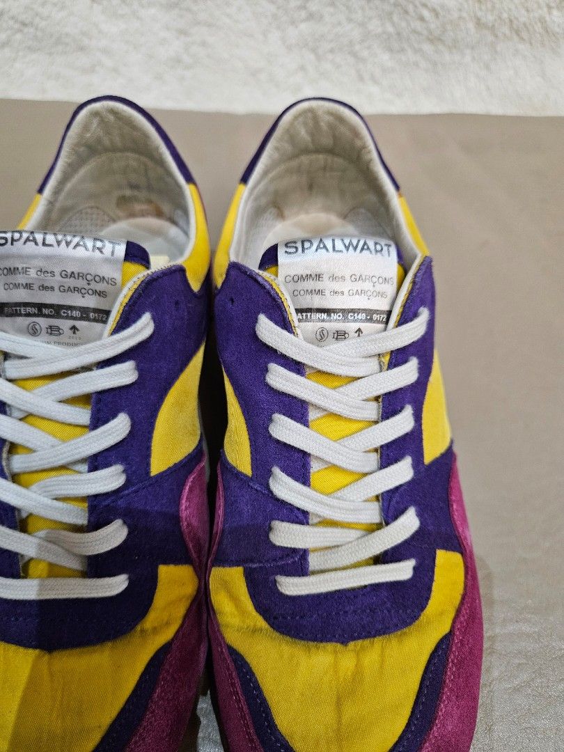 Spalwart x Comme des Garcons Sneakers (Category: Sneakers) located in Manila. Submitted by inlababoqueen (Listing ID 1405796732, Image 2). Description: Comme des Garçons x Spalwart Marathon Trail Low sneaker in a yellow, purple, and pink colorway. Size: 8 RFS: Decluttering.