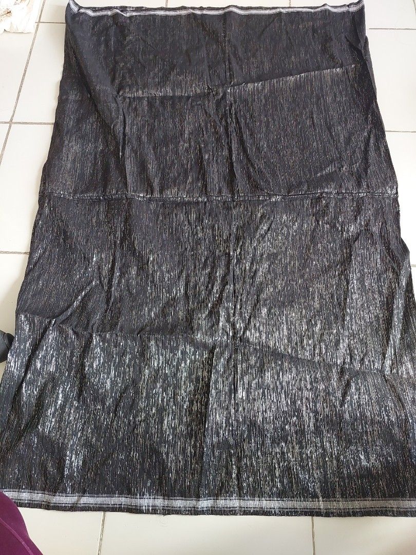 Tboli weaved cloth (Category: Bedding & Towels) located in Mandaluyong City. Submitted by declutterwithkinah (Listing ID 1405759864, Image 1). Description: - Black fabric - Textured surface - Silver sheen - Rectangular shape - White trim - versatile use.