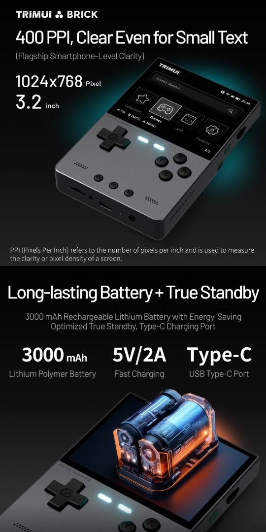 TRIMUI Brick Hammer 開源掌機｜CNC 全鋁金屬外殼｜3.2吋1024×768 ...