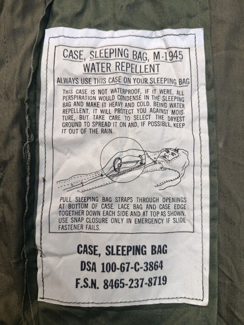 US Military Sleeping Bag Case M-1945 (Category: Hiking & Camping) located in Concepcion. Submitted by lowkeythrifter.ph (Listing ID 1405864028, Image 1). Description: CASE, SLEEPING BAG, M-1945 Very Good Condition See pics for actual measurements & issues 1️⃣4️⃣9️⃣9️⃣ + 9️⃣5️⃣ ✈️@ Gcash / Palawan, Payment First. Bawal sa Maselan, PM if Interested. 1st to Pay God bless....