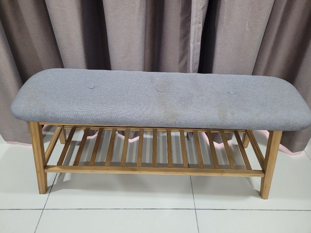 SSF Wooden Bench with Grey Cushion, Furniture & Home Living, Furniture ...