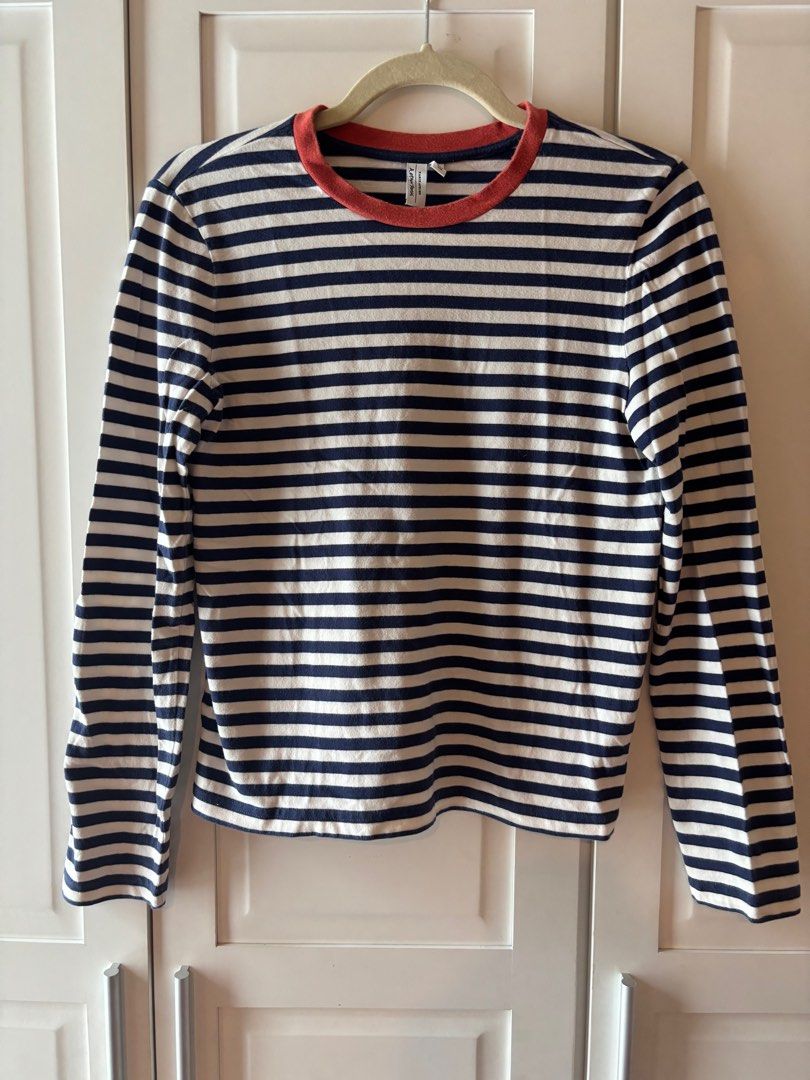 & Other Stories Striped Long Sleeve Top (Category: Longsleeves) located in Makati City. Submitted by geministyle (Listing ID 1405935451, Image 1). Description: - Classic navy and white striped long-sleeved top - Features a contrasting orange neckline - Size: EUR 38 / US 8 (fits like a medium).