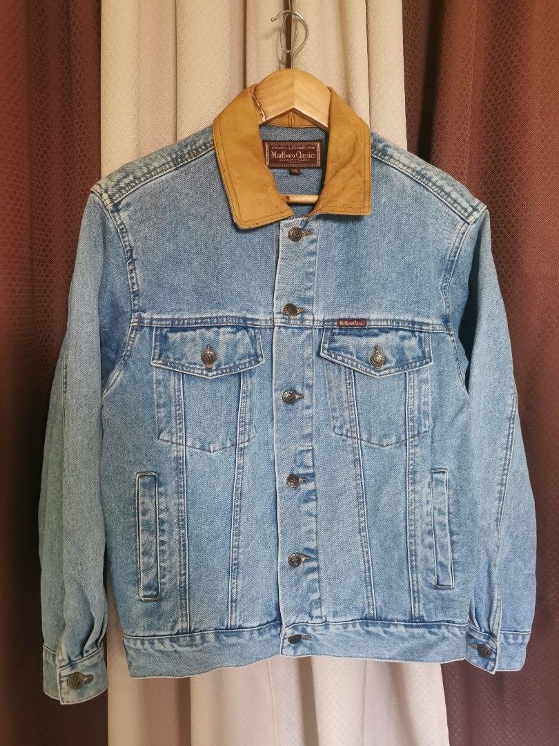 Authentic Marlboro Classics XS denim jacket leather collar (Category: Coats, Jackets and Outerwear) located in Santa Rosa. Submitted by setfree (Listing ID 1404978657, Image 2). Description: Authentic Marlboro Classics XS on tag shoulder 18.5 19w x 24l RFS: moving abroad 110 J&T Santa Rosa, Nueva Ecija.