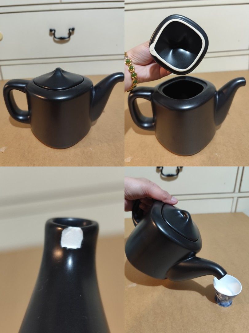 Big Black Ceramic Teapot (Category: Coffee & Tea Tableware) located in Las Pinas. Submitted by jphshoppe (Listing ID 1405977815, Image 1). Description: - Black ceramic teapot - Square body design - Curved spout - Loop-shaped handle - Includes a lid - Features a small white patch on the rim - Ideal for serving tea.