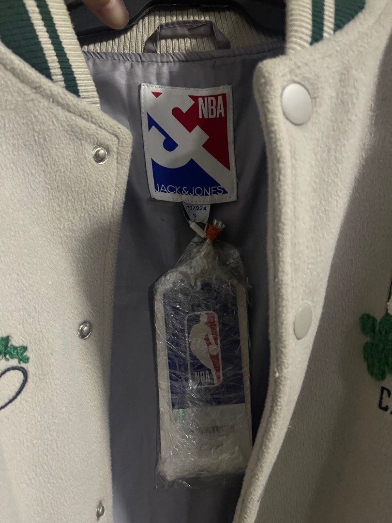 Boston Celtics Varsity Jacket by JACK & JONES x NBA (Category: Coats, Jackets and Outerwear) located in Caloocan City. Submitted by zealwolf-e82d (Listing ID 1406014945, Image 3). Description: FOR SALE: Boston Celtics Varsity Jacket by JACK & JONES x NBA ✅ Size: Small (Fits up to Medium) ✅ Material: Wool with carpet-style patches ✅ Design: Full embroidery – front, back, and sleeves ✅ Condition: Gently used, still with original NBA hangtag 🟢 Offi