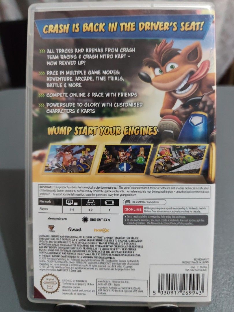 Crash Team Racing Nitro-Fueled - Nintendo Switch (Category: Nintendo) located in Calamba. Submitted by l_dorado (Listing ID 1406015217, Image 2). Description: - Crash Team Racing Nitro-Fueled for Nintendo Switch! - Includes all tracks and arenas from Crash Team Racing and Crash Nitro Kart. - Multiple game modes available. - Play online or with friends. - Customize characters and karts. Pricing: 700 instead of 1350 which is 650 less than brand new