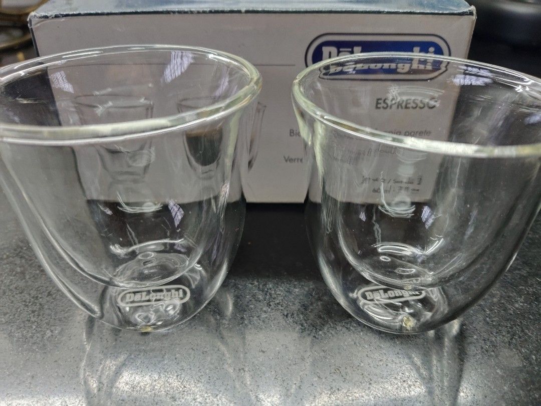 DeLonghi Espresso Double Wall Glasses Set (Category: Coffee & Tea Tableware) located in General Santos City (Dadiangas). Submitted by alvinldeleon19 (Listing ID 1405951709, Image 3). Description: DeLonghi Espresso Double Wall Thermo Glasses 60 ml - 2 fl oz.