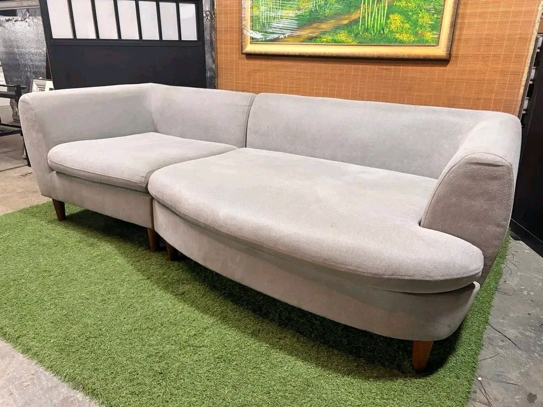 Gray Sectional Sofa with Wooden Legs (Category: Sofas) located in Manila. Submitted by eloizavill76462 (Listing ID 1405966774, Image 2). Description: REIKO BIG!!! Modern DayBed Sofa Colorway : Gray, Super Soft &Comfy Washable Fabric Cover, NO ISSUES!!! ALMOST BRANDNEW!!! ANGGANDA!! *VIDEO ON COMMENT 84L x 43W 17H seat height inches Sandalan height 25 inches In VERY good condition .