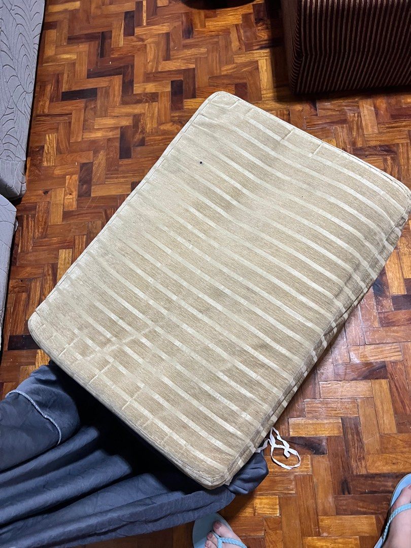 L shaped sofa Yellow Sofa for family (Category: Sofas) located in Las Pinas. Submitted by kmp1121 (Listing ID 1385435538, Image 3). Description: Yellow - original fabric Grey sofa cover with two pillow case included Rfs: does not fit space Seen in picture: dark grey sofa cover should be in the area where the luggages are but it does not fit See end photos of sofa without cover. There are stains. Proce is negotiable Delivery and pick up shouldered