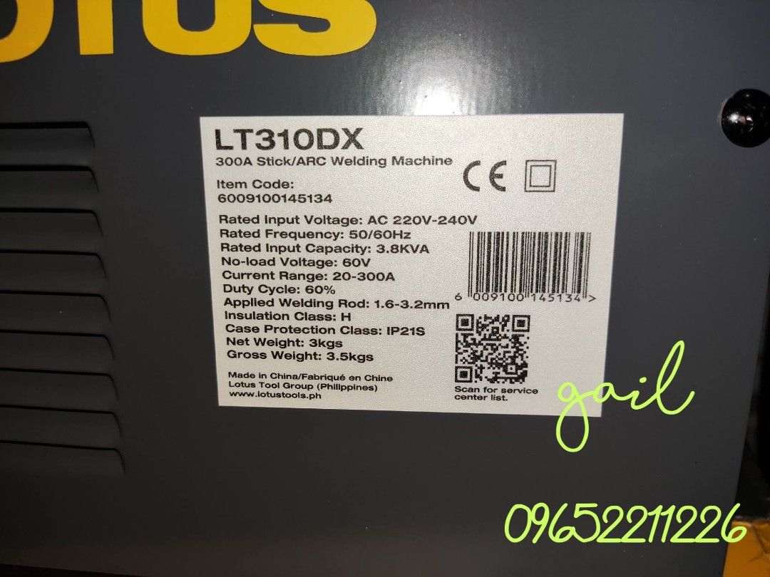 LOTUS 300A Stick/Arc Welding Machine (LT310DX) (Category: Construction Tools & Equipment) located in Caloocan City. Submitted by abieghail (Listing ID 1406007703, Image 2). Description: (PLEASE CHECK ON PHOTOS UPLOADED FOR COMPLETE SPECS.) Available for store pick-up or delivery nationwide. Contact us for faster transaction. TO GOD BE THE GLORY!.