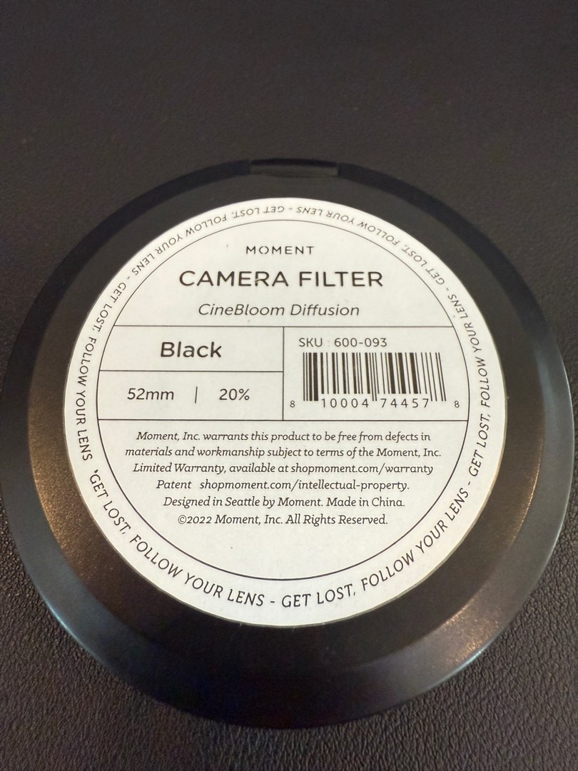 Moment CineBloom Diffusion Filter 20% - 52mm, Photography, Photography ...