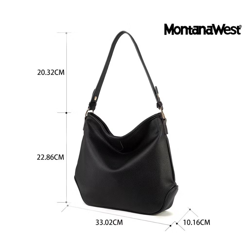 Montana West Black Shoulder bag (Category: Shoulder Bags) located in Mandaluyong City. Submitted by mfs0ng (Listing ID 1406073334, Image 2). Description: RFS: Decluttering rarely used bags. Used only once. Bought originally for 450. Still with stuffing and original dust bag and plastic case..