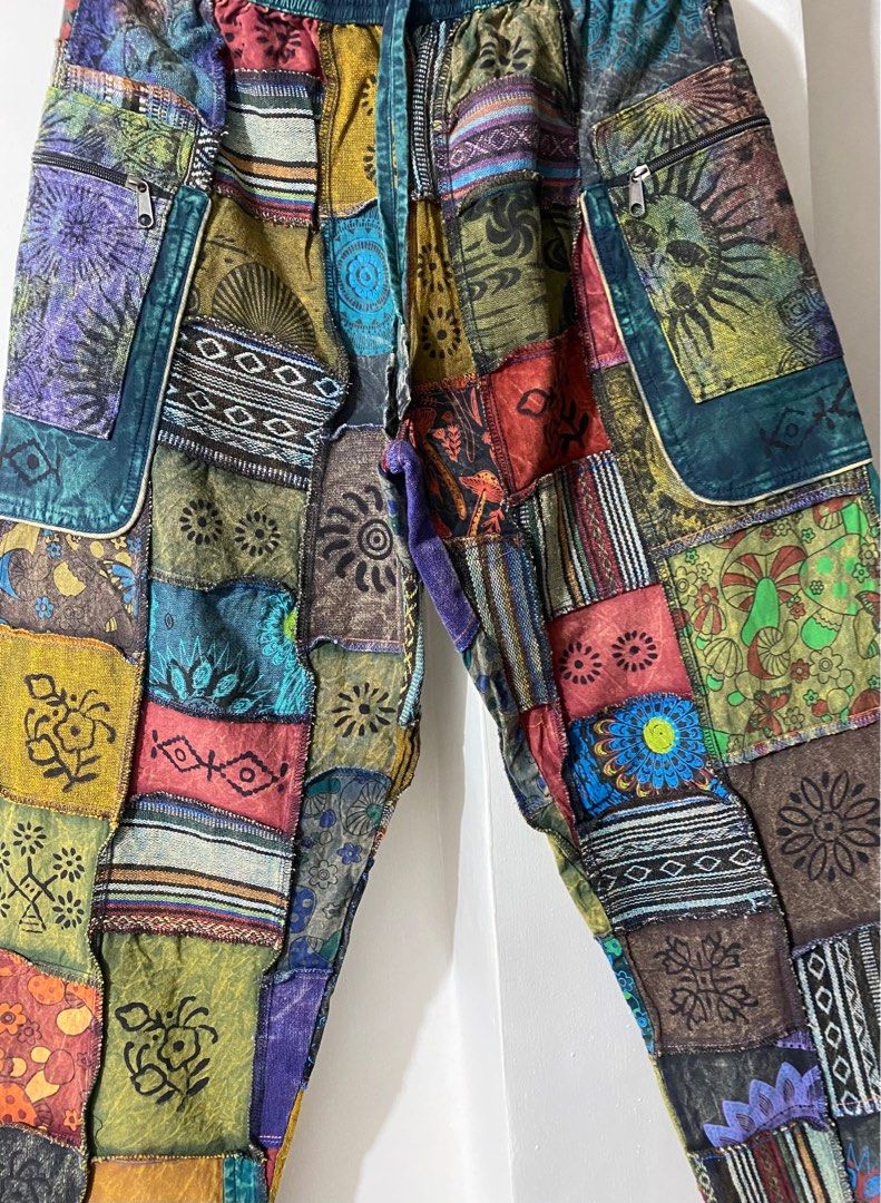 Patchwork Cotton Pants S/M (Category: Other Bottoms) located in Cagayan de Oro. Submitted by cu_2022 (Listing ID 1406092990, Image 3). Description: These colorful patchwork pants are made of 100% cotton and are made in Nepal. They feature an elastic waistband with a drawstring and two pockets with zippers. The pants have a variety of patterns and colors, making them a unique and stylish piece..
