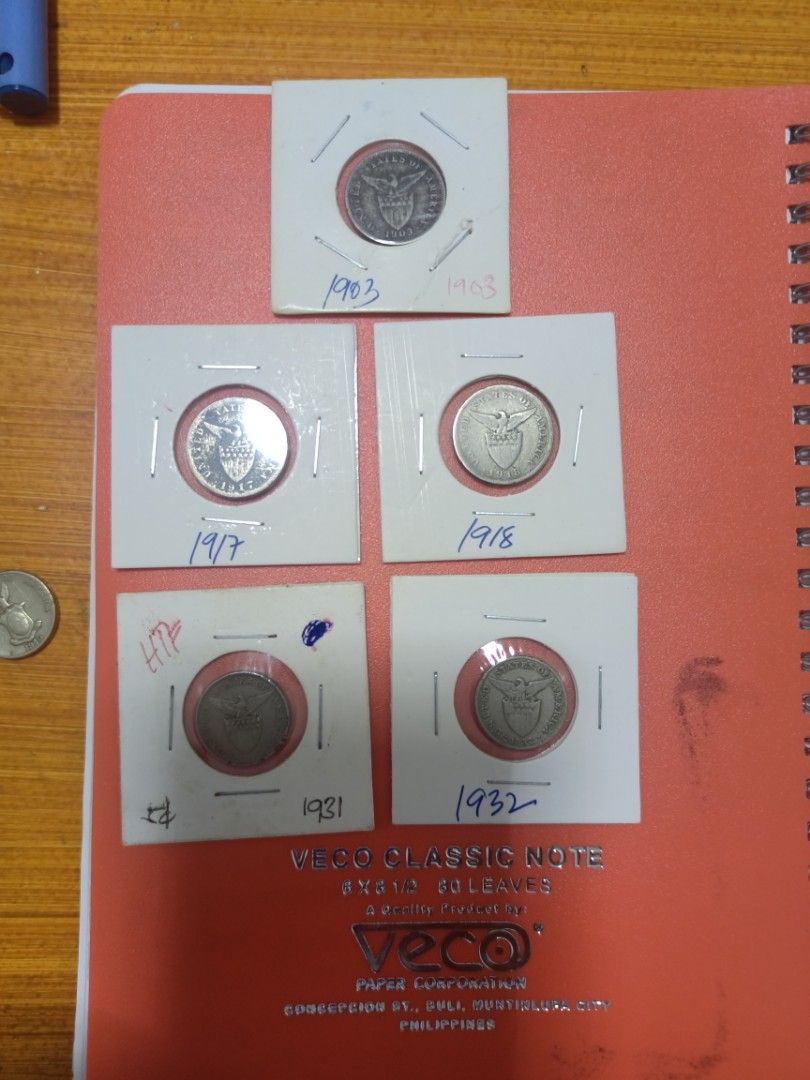 Philippine Coins Set (Category: Currency) located in Rizal. Submitted by HistoricalCoin (Listing ID 1405952623, Image 1). Description: five cents / htf. 1931, 1903, shtf. 1917. 1918 1932.