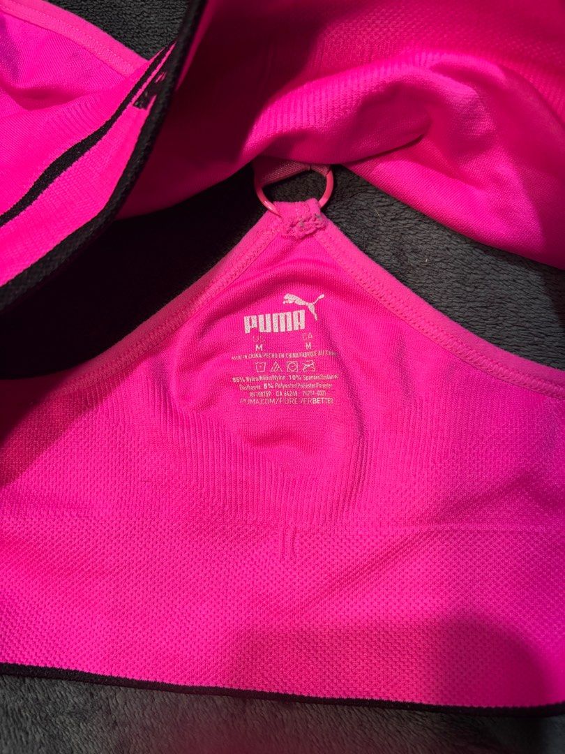 PUMA Sports Bra Pink (Category: Activewear) located in Rizal. Submitted by sherry_va (Listing ID 1405926063, Image 3). Description: 10/10 condition W: 12.5” Medium on tag can fit to small No pads With pad slot.