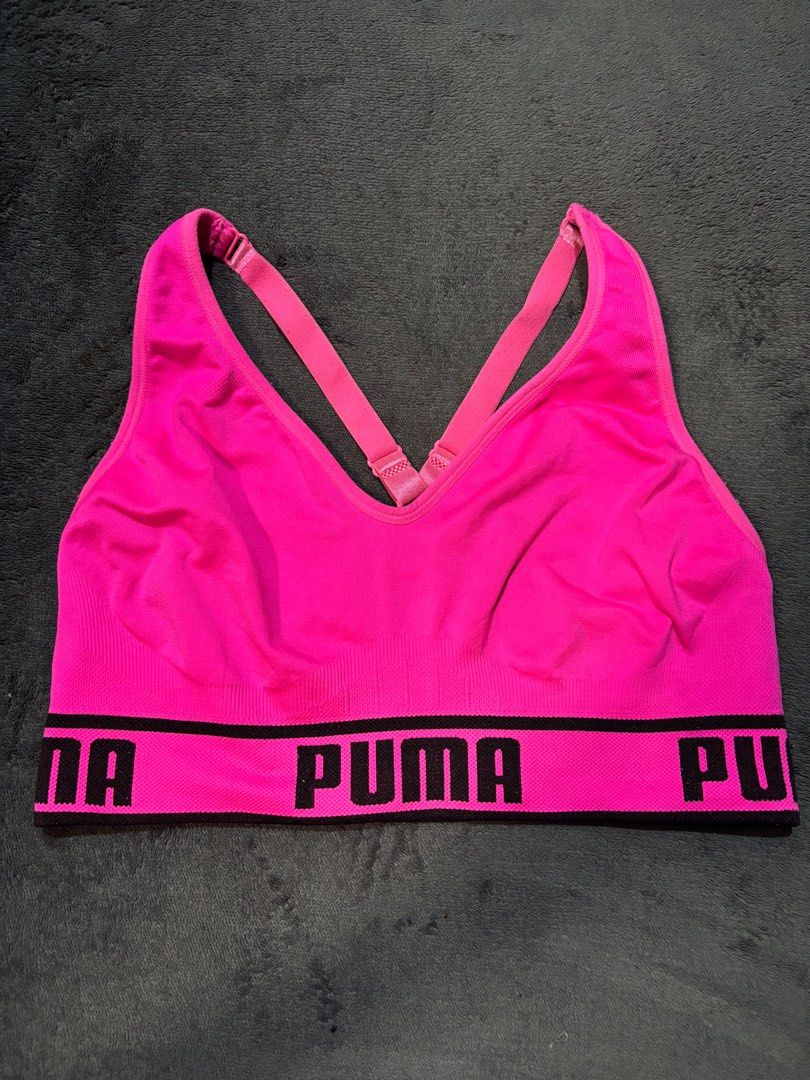 PUMA Sports Bra Pink (Category: Activewear) located in Rizal. Submitted by sherry_va (Listing ID 1405926063, Image 1). Description: 10/10 condition W: 12.5” Medium on tag can fit to small No pads With pad slot.