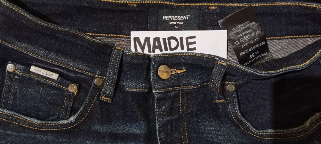 Represent Destroyer Denim Classic Blue (Category: Jeans) located in Agoo. Submitted by maddie_madz (Listing ID 1406010338, Image 3). Description: Represent Destroyer Denim Classic Blue ‎Waistline 34 on Tag ‎Rise 11.5 ‎Length 45 ‎Leg Opening 6 ‎Color Rate 10/10 ‎Brand New Condition ‎Price: 900 plus shipping fee.