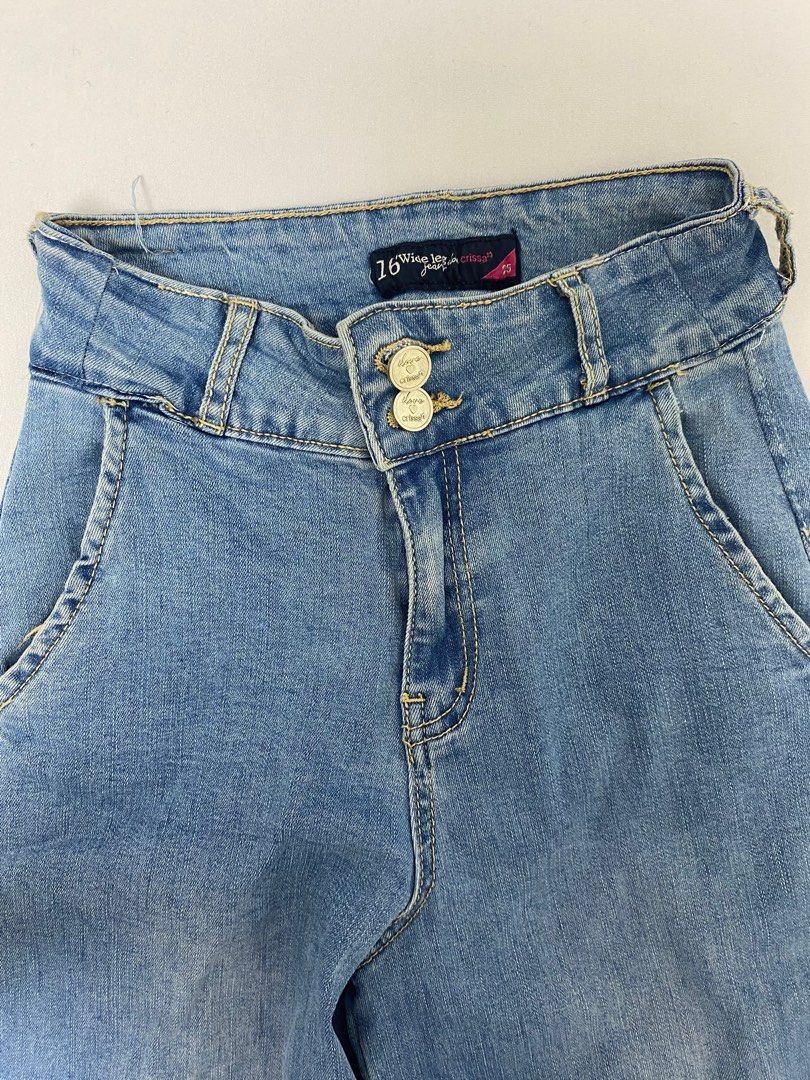 Size 22 Crissa Wide Leg Jeans (Category: Jeans) located in Bacoor. Submitted by rainfinds (Listing ID 1406024575, Image 2). Description: - Light blue wide leg jeans - Waist: 22 inches (fabric is stretchy) - Length: 37 inches - Double button closure - Two front pockets - High-waisted.